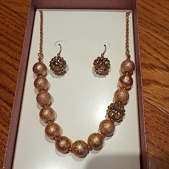 Rose Gold Colored Necklace & Earrings Set - Picture 2 of 3